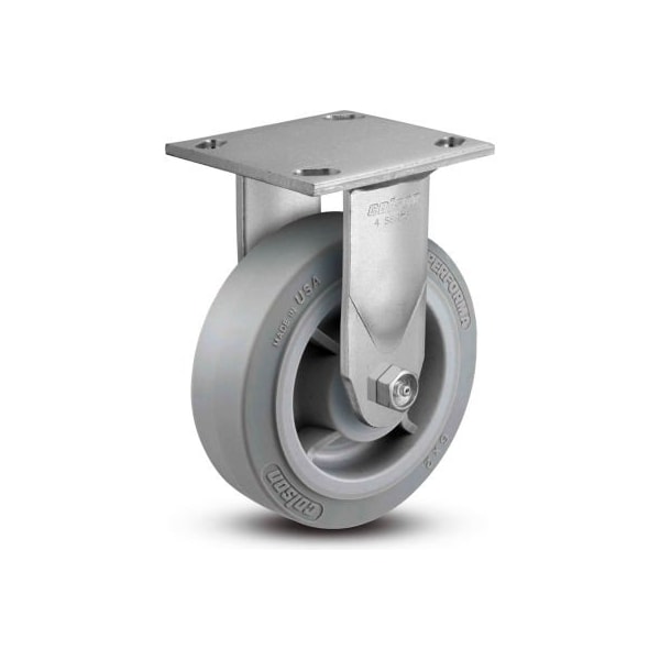 4 Series Rigid Plate Caster - Rubber on Polyolefin 6" Dia. 600 Lb. Cap.